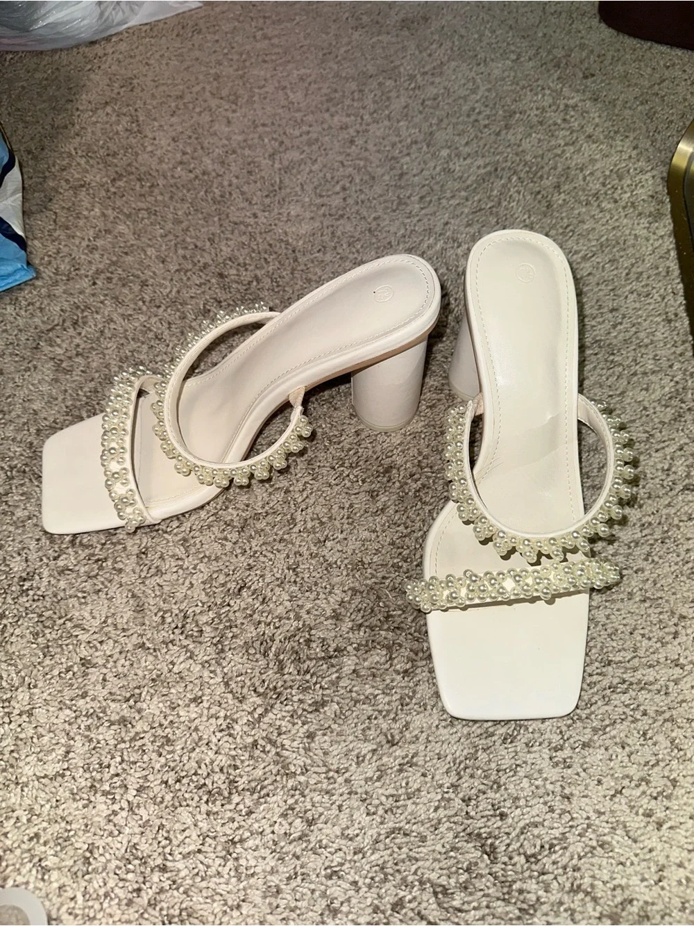Pearl-Embellished White Heeled Sandals - Women